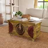 Hand Carved Solid Wood Coffee Table With Storage Chest B3